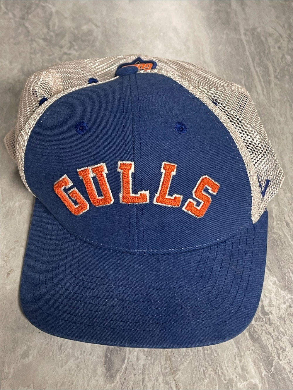 San Diego Gulls Embroidered Spell Out Trucker Hat White Mesh Snapback Hockey Cap